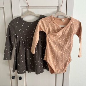 Quincy Mae polka dot kimono bodysuit + star ribbed dress